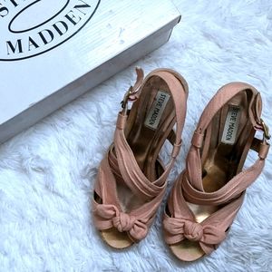 Steve Madden Calyn Pink Fabric Bow Wedge Sandals